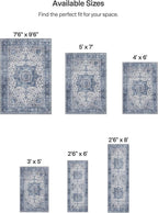 ReaLife Rugs Machine Washable Area Rug Runner - Living Room Bedroom Bathroom Kitchen Entryway Office - Padded Low Pile Stain Resistant Premium - Boho Farmhouse Vintage - Joy - Blue Ivory 2'6" x 8'