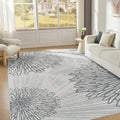 WITSHOCK 12x14 Washable Rug for Living Room,Modern Floral Distress Print Pattern Area Rugs,Stain Resistant with Non Slip Backing Carpet for Dining Room,Bedroom & Home Decor,Grey White
