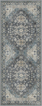 GENIMO 2x5 Washable Runner Rug for Hallway, Vintage Non Slip Low Pile Carpet, Soft Lightweight Printed Rug for Entryway, Kitchen, Corridor & Home Office, Slate Gray Blue