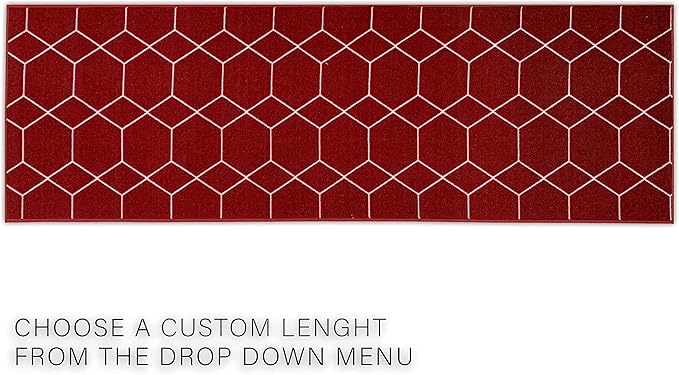 Custom Made Runner Rug for Kitchen Foyer Hallway Entry Choose Your Length Size 26 Inch Wide Geometric Lattice Design Red Color (2 feet x 26 inch)