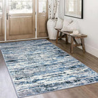 Modern Abstract 4x6 Living Room Washable Rug Non-Slip Soft Bedroom Area Rug Grey Blue White Thin Print Faux Wool Floor Carpet Throw Rugs for Nursery Playroom Dining Room Indoor Home Decor