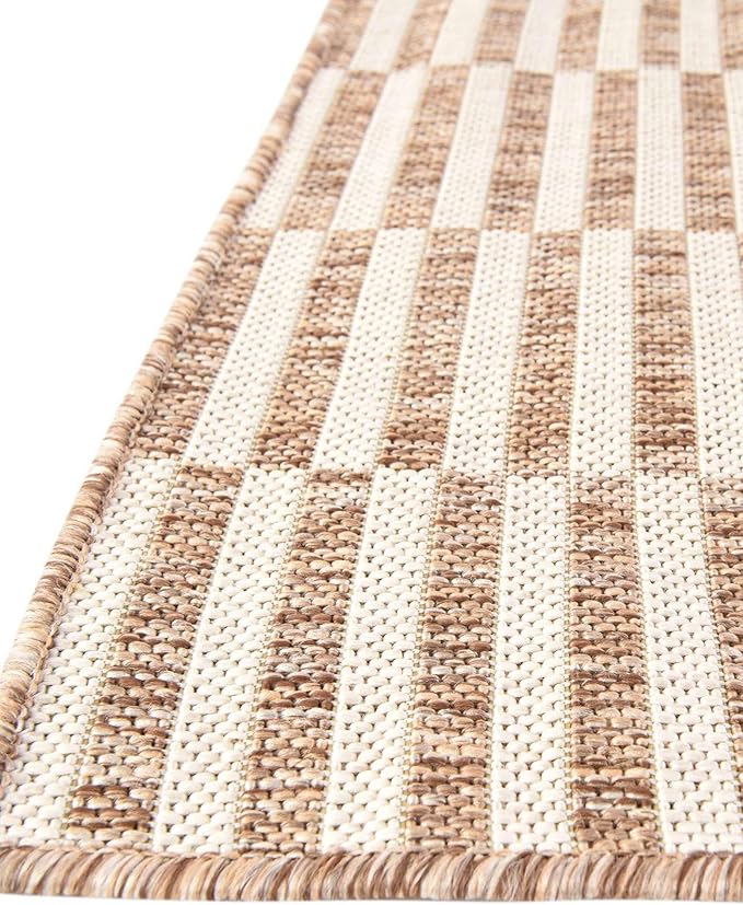Unique Loom Outdoor Striped Collection Area Rug - Striped (2' 7" x 10' Runner Taupe/Ivory)
