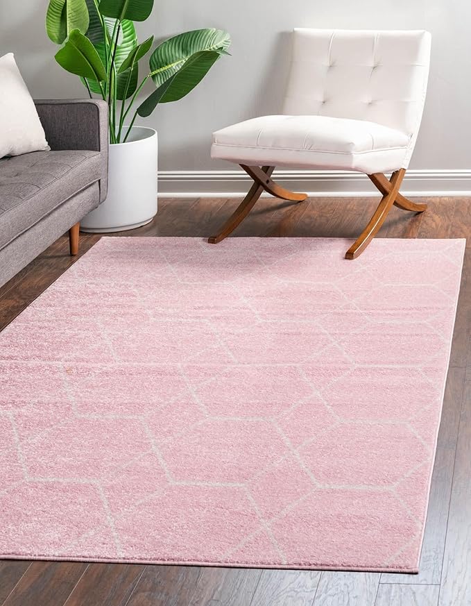 Unique Loom Trellis Frieze Collection Area Rug - Geometric (10' x 14' 1", Light Pink/ Ivory)