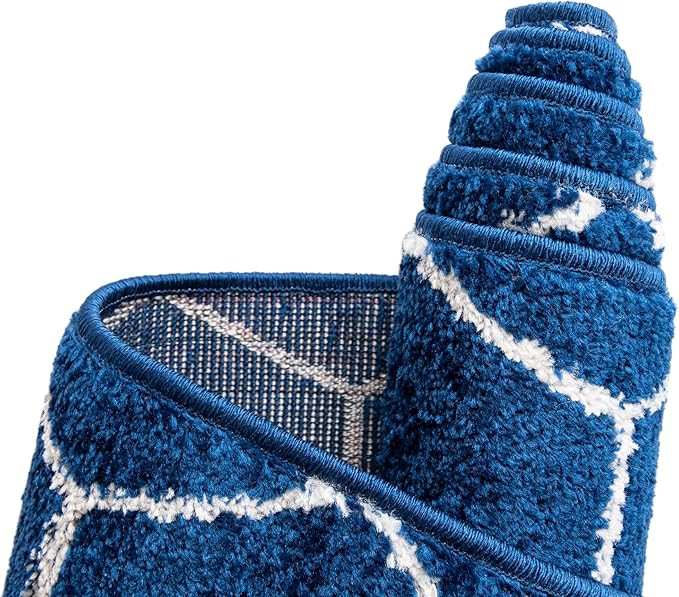 Unique Loom Trellis Frieze Collection Area Rug - Geometric (3' x 5' Oval, Navy Blue/ Ivory)