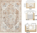 jinchan Area Rug 5x7 Washable Bedroom Rug Vintage Indoor Floor Cover Distressed Lightweight Non-Slip Low Pile Thin Mat Stain Resistant Carpet for Living Room Dining Room Kitchen Office Brick Red