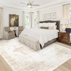Area Rug 10x12 Washable Rug, Vintage Boho Medallion Rugs Non-Slip Soft Low Pile Large Distressed Rug Indoor Retro Carpet for Living Room Bedroom Dining Room Home Office (Beige, 10'x12')
