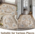 jinchan Kelda Runner Rug 3x10 Washable Rug Soft Hallway Runner Indoor Vintage Print Floor Cover Retro Distressed Lightweight Non-Slip Thin Carpet for Bathroom Kitchen Living Room Bedroom Brick Red