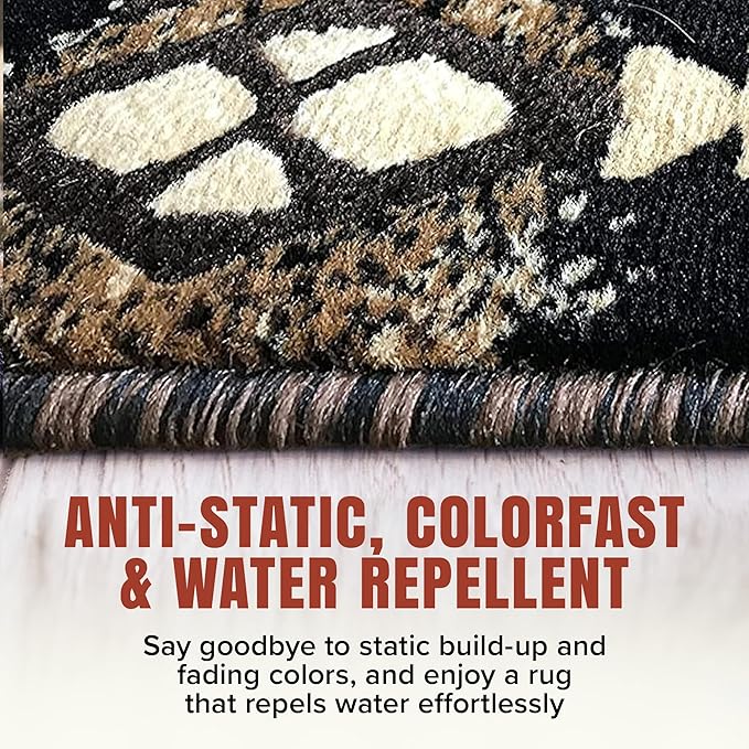 YHSF South West Native American Area Rug C318 - Easy Clean, Thick, Soft, Durable Native Tribal American Indian Inspired Rug for Bedroom/Living Room and More - Black, 8 Feet x 10 Feet