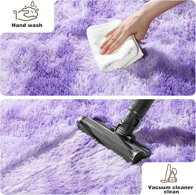 Area Rugs 9x12 Living Room, Fluffy Large Rugs for Bedroom, Soft Shag Fuzzy Non-Slip Carpet for Kids Boys and Girls Nursery Room Dorm Indoor Home Decor (Tie-Dyed Purple, 9ft x 12ft)