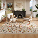 Vintage Medallion Floral 5x7 Area Rugs, Machine Washable Non-Slip, Low Pile Soft Carpet for Living Room, Bedroom, Dining Room, Farmhouse, Kids Playroom, Office | Beige