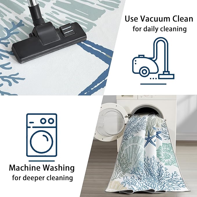 Tritard Coastal Area Rugs Nautical Beach Themed Non-Slip Machine Washable Rugs Modern Floor Carpet for Living Room Bedroom, 4x6, Blue