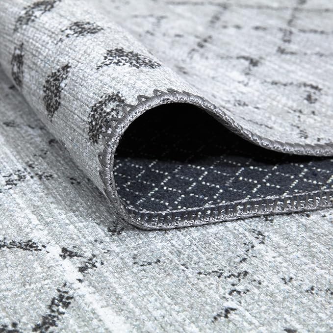 Bloom Rugs Washable Non-Slip 9' x 12' Rug - Ivory/Gray Traditional Moroccan Area Rug for Living Room, Bedroom, Dining Room, and Kitchen - Exact Size: 9' x 12'