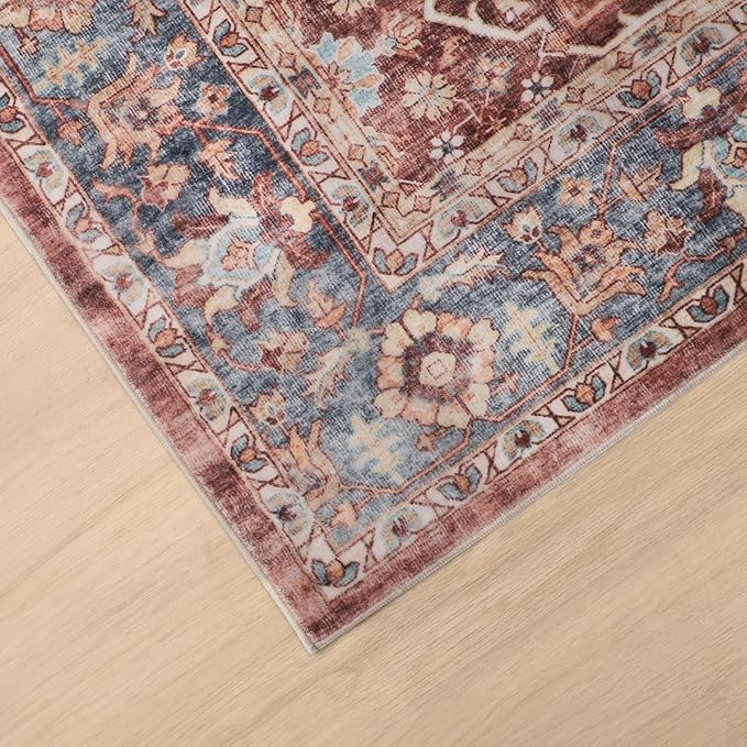 Dripex Washable Area Rug 6x9 Living Room Rug Stain & Water Resistant Foldable Thin Vintage Rugs Bedroom Rug Floor Carpet for Dining Room Kitchen Bathroom Farmhouse Office