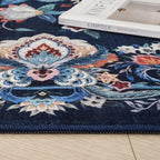 Rugcomf 2'x3' Entryway Rug - Paisley Pattern, Door Mat Indoor Entrance, Floral Vintage, Machine Washable, Non-Slip Low Pile Area Rug for Kitchen, Front Door, Kids Room - Blue