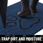 Smiry Dog Door Mat for Muddy Paws, Absorbent Dirt Trapper Non Slip Quick Dry Washable Chenille Mat for Mud Dogs, Entry Rug for Indoor and Outdoor (30x20 Inches, Dark Blue and Black)