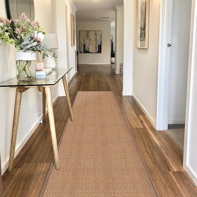Rubber Runner Rug for Hallways Non Slip, Low Pile Long Laundry Room Mat Hall Jute Rug Runner Carpet Non Skid