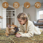 GENIMO 8x10 Area Rugs for Living Room, Machine Washable Non Slip Vintage Rugs, Low Pile Lightweight Chenille Print Rug for Bedroom, Dining Room, Home Office, Bronze Olive