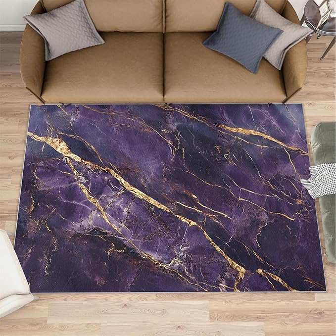 6x9 Abstract Marble Living Room Rug - Purple-Marble Bedroom Carpet, Luxury Stone Pattern Classroom Rug for Carpet Boy Bedroom Office Nursery Hardwood Home Decor