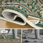 Bavni Washable Rugs 8x10-Machine Washable Rug Lightweight Low Pile, Vintage Floral Rug Non-Shedding Distressed Throw Carpet for Living Room Bedroom Office, Forest Green