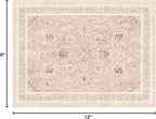 Phantoscope Washable Area Rug 9'x12' Non-Slip, Vintage Neutral Rugs for Living Room, Bedroom, Dining Room, Distressed Boho Floral Medallion Pattern, Low-Pile Foldable Floor Carpet, Soft Pink/Beige