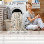 4x6 Grey Beige Area Rug for Living Room, Machine Washable Rugs with Non-Slip Backing for Bedroom, Vintage Medallion Carpet Kitchen Laundry Kids Room Decor