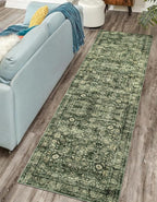Morebes Vintage Kitchen Runner Rugs Non Skid Washable, Floral Boho 2x8 Runner Rug, Non Shedding Runner Rugs for Hallway Indoor Floor Carpet Runner for Laundry Room Bedroom, Grayish Green