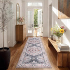 PURRUGS Vintage Farmhouse Boho Runner Rug 2x6 ft, Non-Slip Machine Washable Rug, Accent Oriental Area Rug for Kitchen, Hallway, Entryway, Bedroom, Living Room and Dining Room, Coral Red/Marine Blue