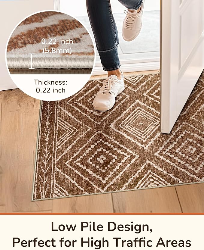 Area Rug 3x4 Rug Machine Washable Non-Slip Low Pile Print Pattern Western Rug for Living Room Bedroom Entryway Tribal Series-Yellowbrown/Cream