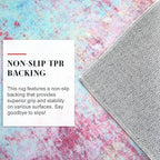 Modern Abstract 3x5 Girls Room Rug, Machine Washable Blush Pink Sky Blue Entryway Rug, Thin Kitchen Mat Non-Slip, Print Faux Wool Soft Floor Carpet for Girl Women's Bedroom Bedside