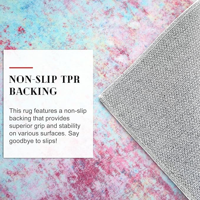 Modern Abstract 2x3 Girls Room Rug, Machine Washable Blush Pink Sky Blue Small Area Rug Thin Kitchen Mat Non-Slip, Print Faux Wool Soft Floor Carpet for Girl Women's Bedroom Entryway Bedside