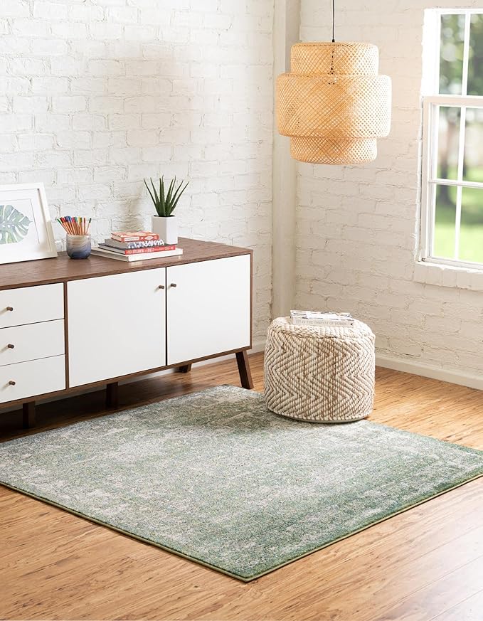 Unique Loom Isabella Collection Area Rug - Adjani (4' 1" Square, Green/ Ivory)