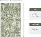GENIMO 3x5 Rug for Entryway Washable Area Rug, Modern Abstract Small Rugs for Entrance Living Room, Bedroom Beside Rugs, Non-Slip Low Pile Lightweight Soft Carpet, Light Green