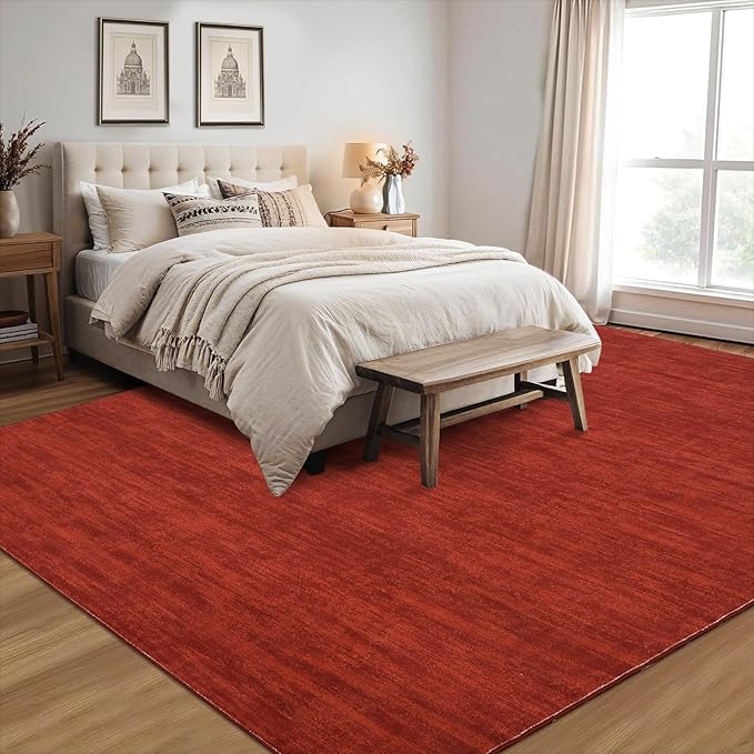RUGSREAL 5x7 Living Room Area Rug Modern Solid Color Area Rugs Non-Slip Stain Resistant Floor Carpet Indoor Washable Contemporary Area Rug for Bedroom Dining Room Kitchen Home Office, Red