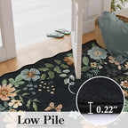 Lahome Floral Machine Washable Rug, 3x5 Rug Non Slip Soft Bedroom Rugs for Entryway Dorm, Ultra-Thin Boho Rugs for Living Room Stain Resistan Throw Carpet for Nursery Entrance, Black/Grey