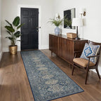 Bavni Washable Runner Rug 2’6”x8’, Non Slip Vintage Hallway Runner, Ultra Thin Low Pile Washable Carpet for Kitchen Entryway Bedroom, Blue