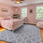 Amearea Fluffy Indoor Area Rug, Soft Trellis Moroccan Rugs for Bedroom, Shag Modern Area Rug for Living Room Kids Room Nursery, Easy Clean, Home Decor Low Pile Carpet, Light Gray 5x7 Feet