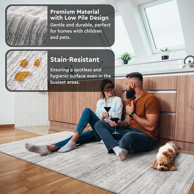 3x5 Area Rug Machine Washable Non Slip Rug Distressed Neutral Moroccan Boho Rug Ultra Soft Indoor Rugs for Bedroom Living Room Entryway Kitchen Foyer Bedside, Grey