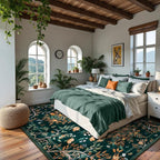 Morebes Boho Living Room Rug 8x10, Washable Kids Playroom Area Rug Non Slip, Soft Large Botanical Flower Indoor Floor Throw Carpet for Bedroom Nursery Dining Room, Dark Green