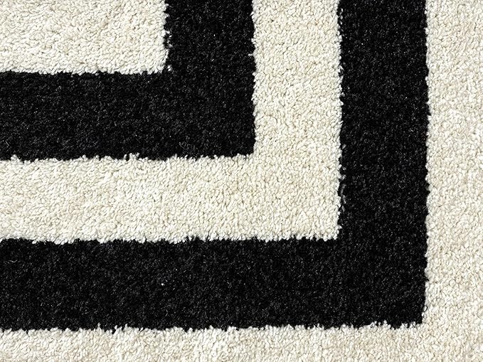 Abani Contemporary Black & Ivory 3' x 5' Area Rug, Contrasting Geometric Modern Stripe Symmetrical Living Room Carpet Rugs