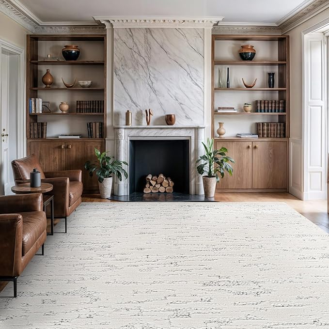 Beverly Rug Micro Loop Area Rug White/Gray 6x9 Abstract Modern Luxury Brushstroke Durable Soft Indoor Rugs for Living Dining Room Office Stain Resistant Non Shedding Casual Indoor Carpet 6 x 9