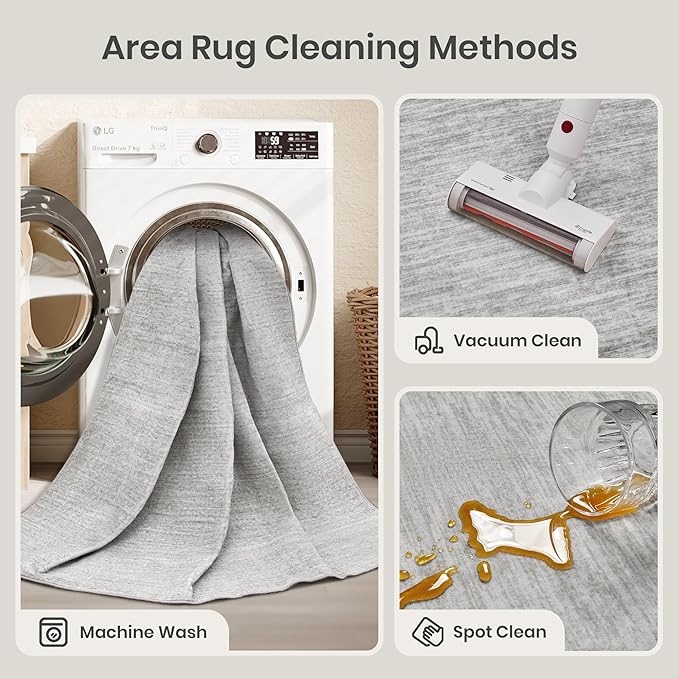 Valenrug Washable Rug 5x7 - Stain Resistant 5x7 Area Rugs for Living Room, Non Slip Backing Printed Rugs for Bedroom, Folable Machine Washable Area Rug (5'x7', Grey)