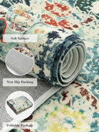 Lahome Bohemian Floral Medallion Round Rug - 3Ft Small Bedroom Round Area Rug Soft Bathroom Circle Mat, Teal Vintage Non Slip Machine Washable Entryway Carpet for Nursery Kitchen Family Room