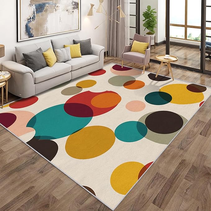 Mid Century Modern Rugs for Home Decor, 6x9 ft, Boho Geometric Circle Area Rugs for Living Room, Soft Non Slip Washable Abstract Geometry Carpet Bedroom Decorations Dt-Ghf-19