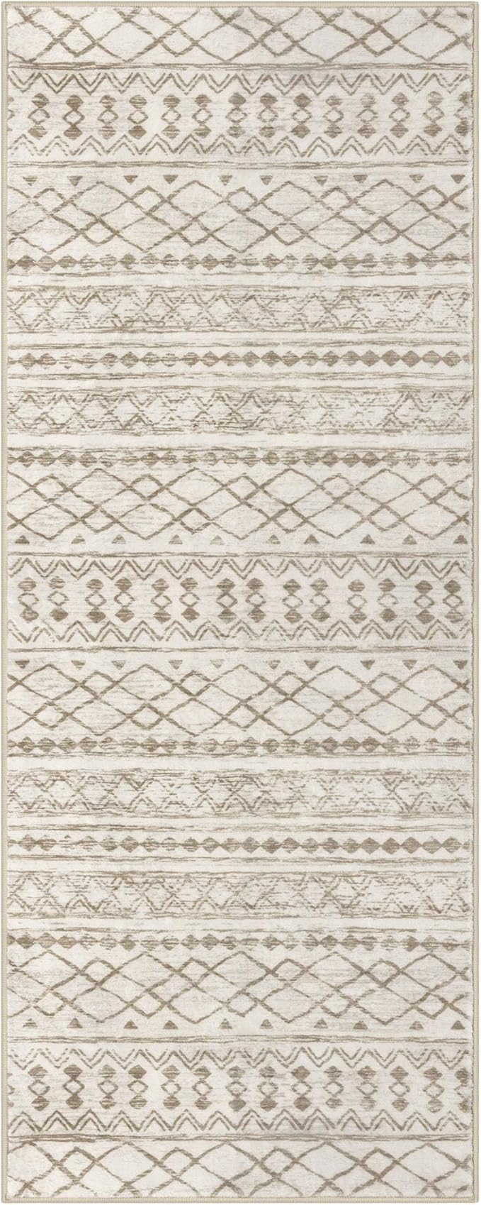 KUTA Boho Hallway Runner Rug 2x5 ft Moroccan Washable Non-Slip Vintage Beige Kitchen Rugs Ultra Soft Distressed Geometric Floor Carpet Runners for Bedroom Laundry Living Room