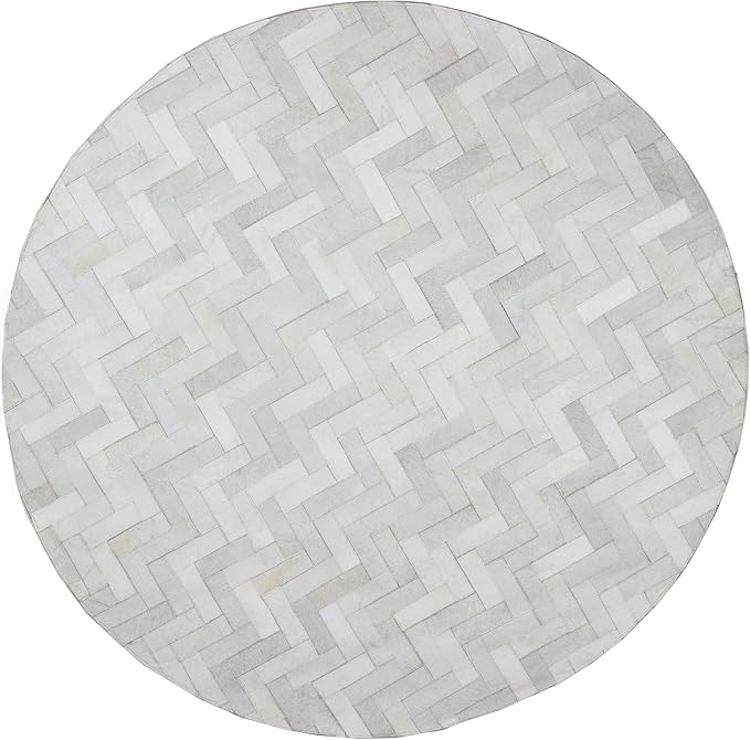 Sn Alef Home Soft Textured Round Rug | White & Grey Woven Carpet for Living Room Bedroom | Minimalist Handcrafted Circular Floor Mat for Home & Decor (Gray_6x6 ft)