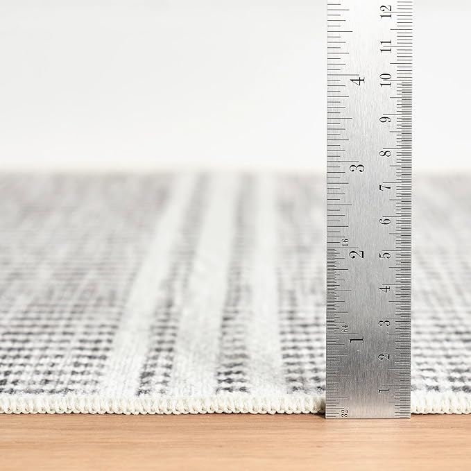 Dash & Albert Malta Blue Machine Washable Rug, 9.5 X 13.5 Feet, Grey Stripe Pattern