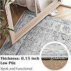 jinchan Fiora Floral 3x5 Area Rugs for Entryway - Machine Washable Taupe Vintage Distressed Design Doormat Non-Slip Ultra-Thin Low Pile Boho Rug for Kitchen Living Room Bedroom Farmhouse (3‘x5', Grey)