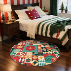 jinchan Round Christmas Rug 5ft for Living Room Washable Circle Christmas Bedroom Rug 5' Round Xmas Geometric Non-Slip Soft Carpet Festive Red-Green Holiday Patch Decor for Entryway Porch Kitchen