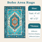 SERISSA 4x6 Boho Bedroom Rug, Washable Non Slip Vintage Blue Area Rugs, Ultra Soft Print Distressed Tribal Entry Rug Low-Pile Throw Carpet for Nursery Dorm Kitchen Living Room Decor