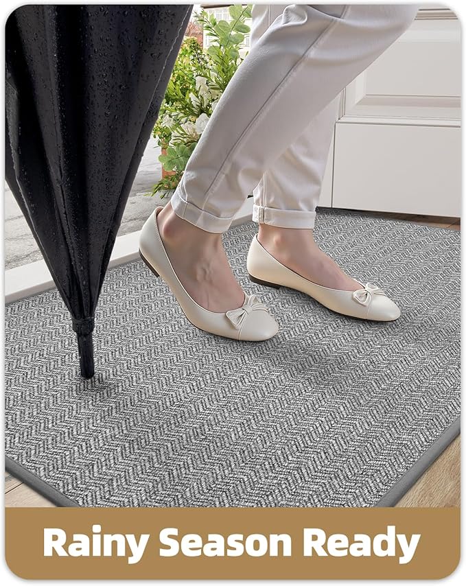 Color&Geometry Thin Indoor Entrance Mats for Home, 24"X36" Indoor Mats for Entryway Non Slip Rubber Backed, Dirt Trapper Door Rugs for Entryway Indoor 2x3 Washable, Grey (Rolled-up NO Creases)